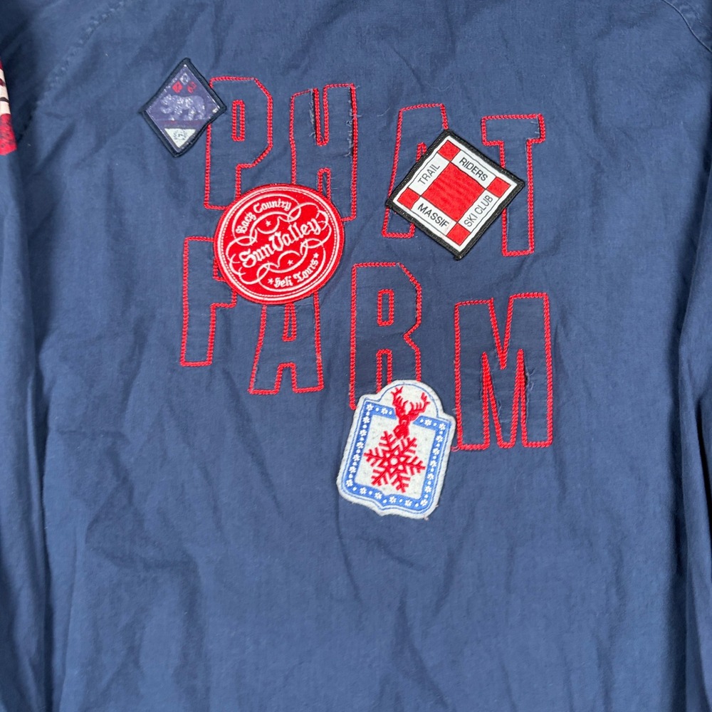Phat Farm Button Up Shirt Mens 4XL Navy Blue Y2K Streetwear Graphic Long Sleeve - Picture 10 of 13